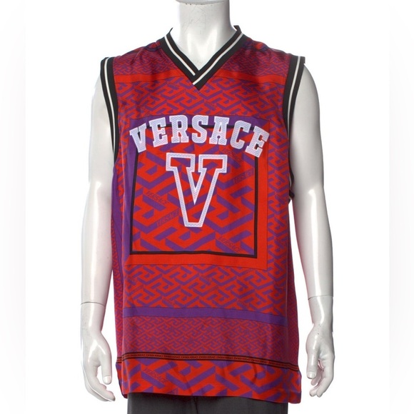 Versace Other - Versace la Greca v neck silk jersey print tank top NEW